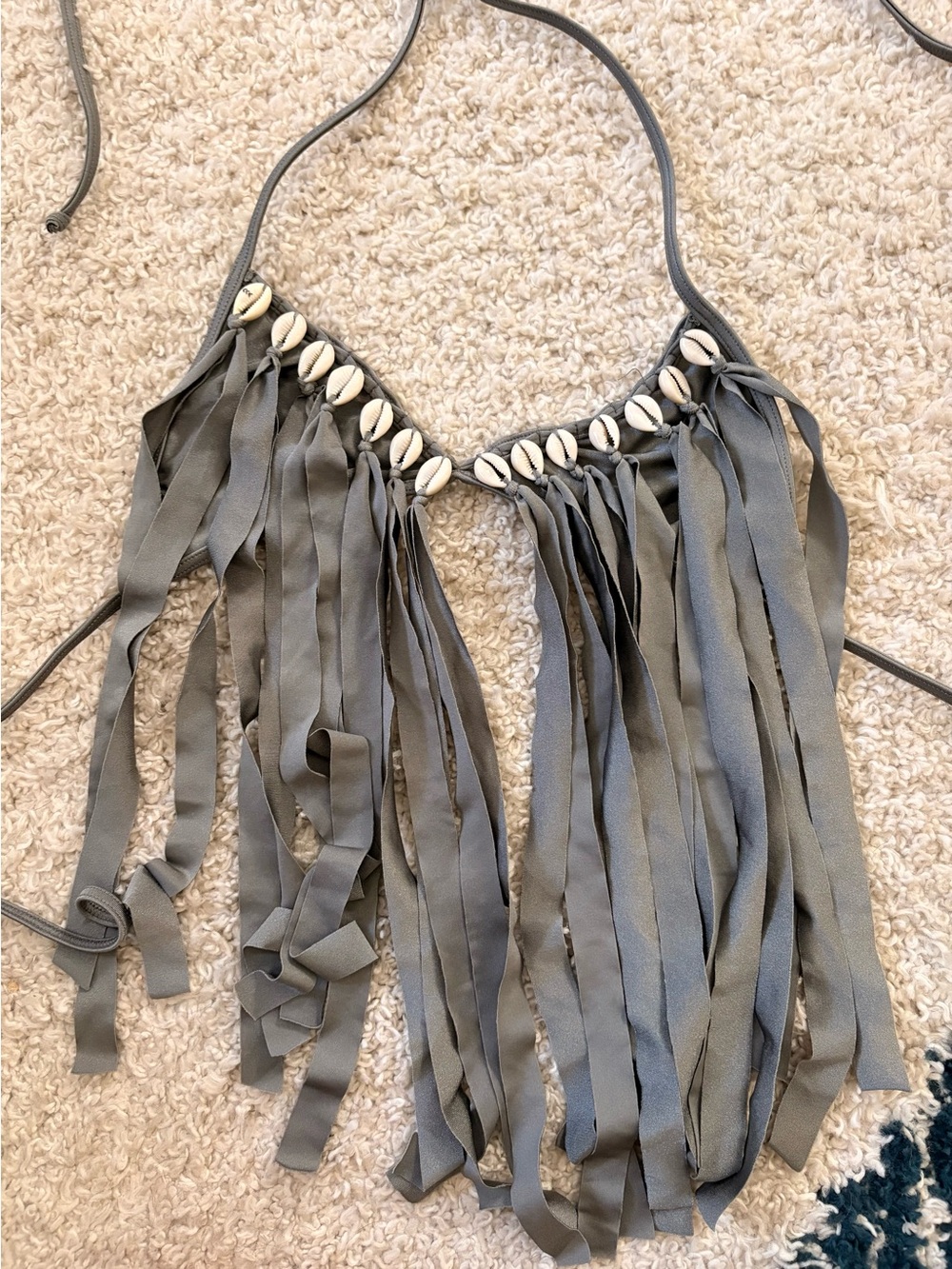 Fringe Shell-Trim Bikini Top - Gray